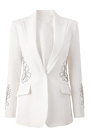Load image into Gallery viewer, Floral White Peak Lapel Beaded Women Prom Blazer