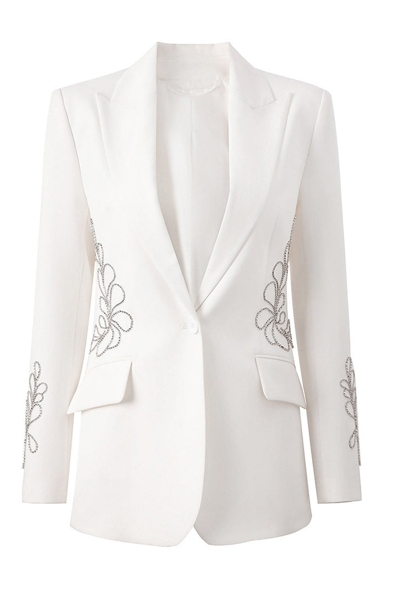 Load image into Gallery viewer, Floral White Peak Lapel Beaded Women Prom Blazer
