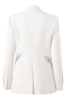 Floral White Peak Lapel Beaded Women Prom Blazer