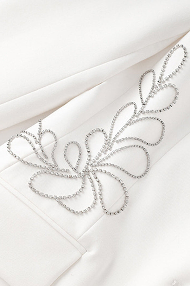 Load image into Gallery viewer, Floral White Peak Lapel Beaded Women Prom Blazer