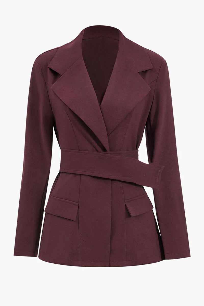 Load image into Gallery viewer, Notched Lapel Burgundy Women Blazer with Sleeves