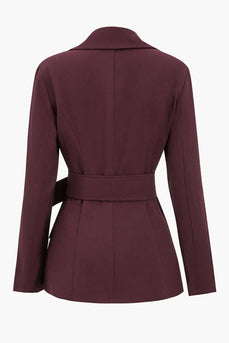 Notched Lapel Burgundy Women Blazer with Sleeves