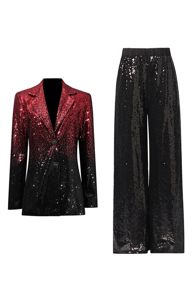Load image into Gallery viewer, Sparkly Black and Red Peak Lapel Single Breasted Sequin Prom Suits