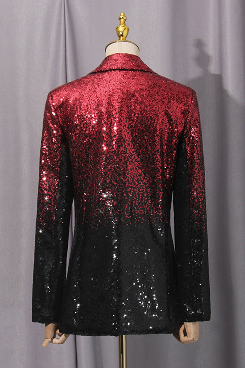 Load image into Gallery viewer, Sparkly Black and Red Peak Lapel Single Breasted Sequin Prom Suits