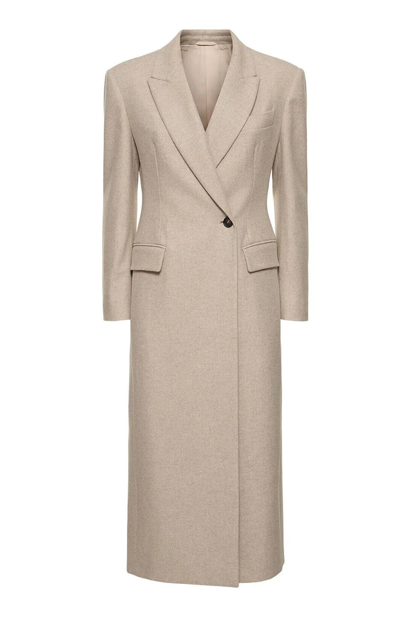 Load image into Gallery viewer, Single Breasted Khaki Peak Lapel Midi Blazer Dress