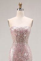 Load image into Gallery viewer, Sparkly Light Pink Mermaid Strapless Long Corset Beaded Prom Dress