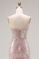 Load image into Gallery viewer, Sparkly Light Pink Mermaid Strapless Long Corset Beaded Prom Dress