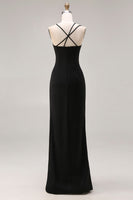 Load image into Gallery viewer, Black Mermaid Spaghetti Straps Long Prom Dress with Slit