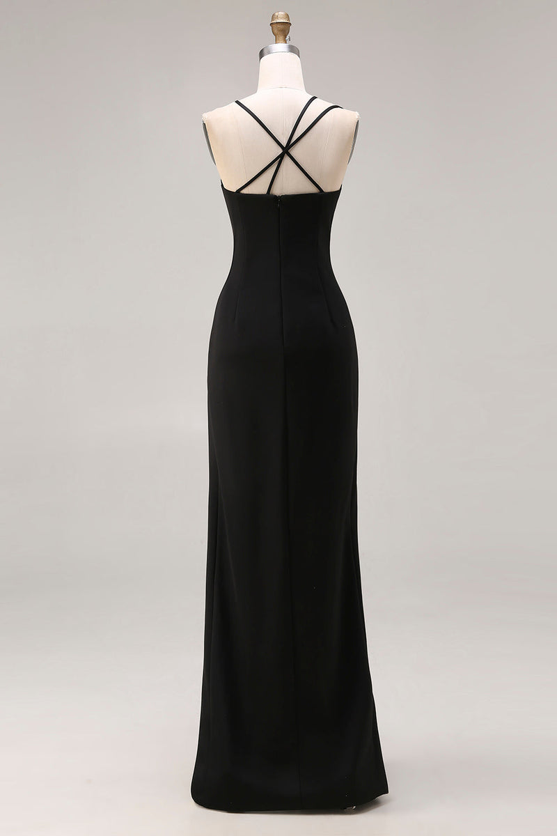 Load image into Gallery viewer, Black Mermaid Spaghetti Straps Long Prom Dress with Slit