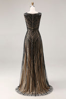 Load image into Gallery viewer, Sparkly Black Beaded A Line V-Neck Long Prom Dress