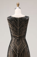 Load image into Gallery viewer, Sparkly Black Beaded A Line V-Neck Long Prom Dress