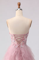 Load image into Gallery viewer, Floral Pink Tulle A Line Sweetheart Long Prom Dress with Beading