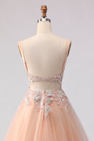 Load image into Gallery viewer, Floral Peach A Line Corset Tulle Long Prom Dress with Beading
