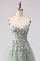 Load image into Gallery viewer, Floral Peach A Line Corset Tulle Long Prom Dress with Beading