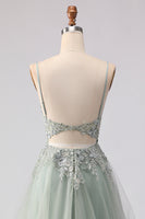 Load image into Gallery viewer, Floral Peach A Line Corset Tulle Long Prom Dress with Beading