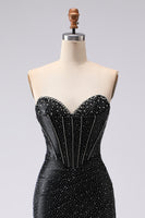 Load image into Gallery viewer, Sparkly Black Mermaid Sweetheart Beaded Long Corset Prom Dress