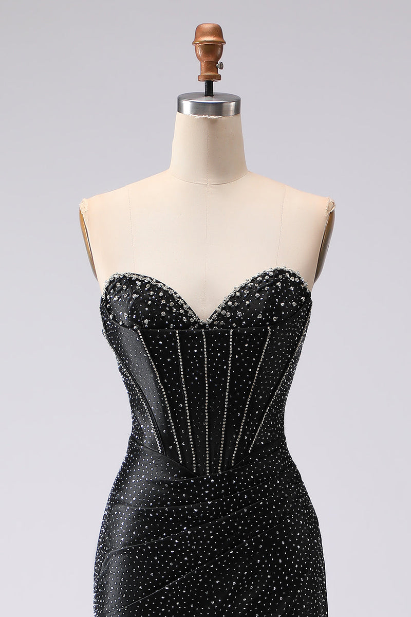 Load image into Gallery viewer, Sparkly Black Mermaid Sweetheart Beaded Long Corset Prom Dress