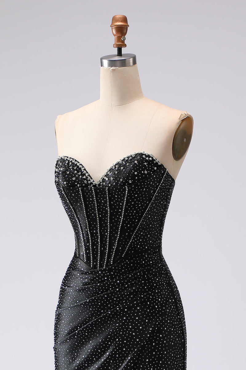 Load image into Gallery viewer, Sparkly Black Mermaid Sweetheart Beaded Long Corset Prom Dress