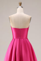 Load image into Gallery viewer, Fuchsia Satin Strapless A Line Long Prom Dress