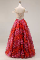 Load image into Gallery viewer, Floral Fuchsia and White Beaded A Line Long Floral Corset Prom Dress
