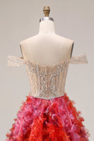 Load image into Gallery viewer, Floral Fuchsia and White Beaded A Line Long Floral Corset Prom Dress