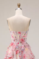 Load image into Gallery viewer, Floral Pink A Line Sweetheart Tiered Long Corset Prom Dress
