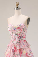 Load image into Gallery viewer, Floral Pink A Line Sweetheart Tiered Long Corset Prom Dress