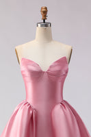 Load image into Gallery viewer, Pink A Line Strapless Satin Long Prom Dress