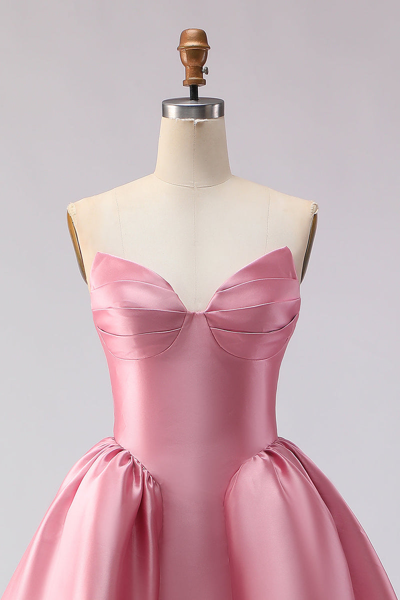 Load image into Gallery viewer, Pink A Line Strapless Satin Long Prom Dress
