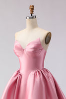 Load image into Gallery viewer, Pink A Line Strapless Satin Long Prom Dress