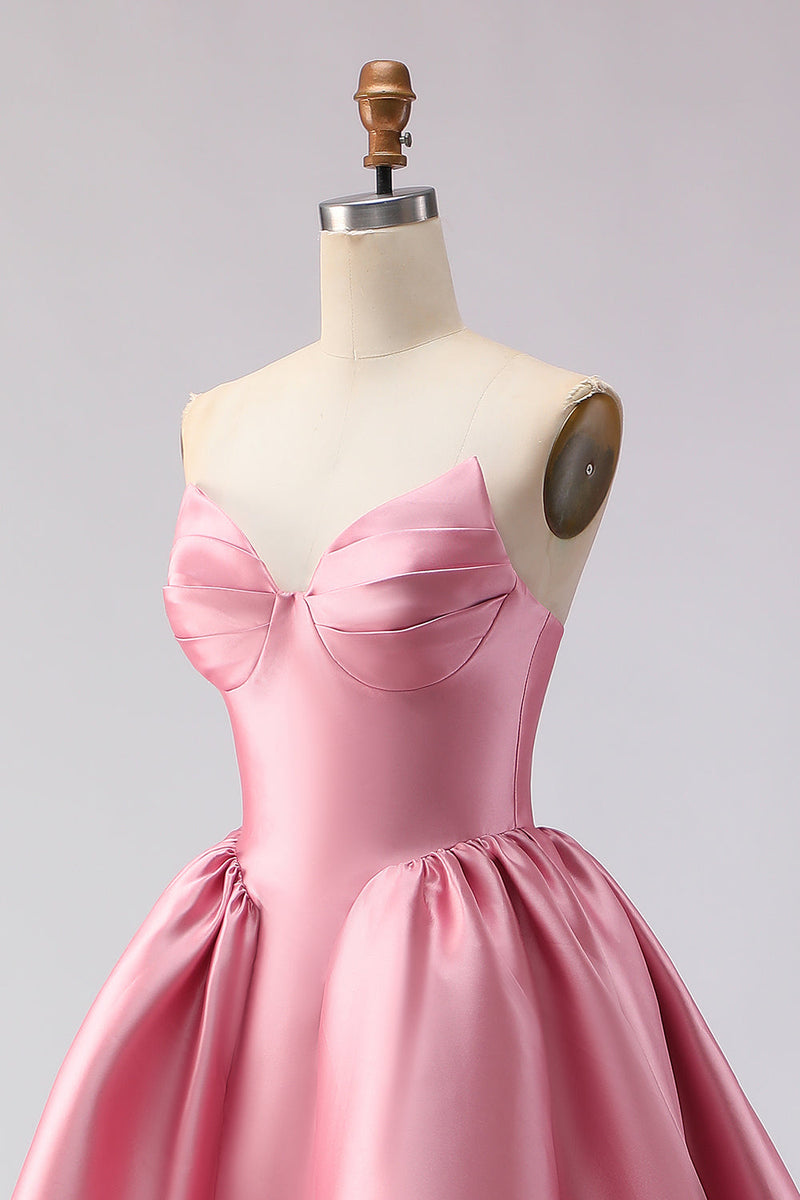 Load image into Gallery viewer, Pink A Line Strapless Satin Long Prom Dress