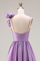 Load image into Gallery viewer, A Line Purple Spaghetti Straps Long Prom Dress with 3D Flower