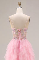 Load image into Gallery viewer, Sparkly Pink A Line Beaded Corset Maxi Prom Dress with Slit