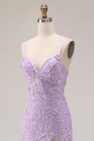 Load image into Gallery viewer, Floral Purple Ruffled Mermaid Spaghetti Straps Long Prom Dress