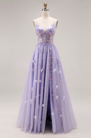 Load image into Gallery viewer, Sparkly Light Purple Sequins Corset A Line Long Prom Dress with Slit