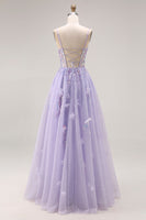Load image into Gallery viewer, Sparkly Light Purple Sequins Corset A Line Long Prom Dress with Slit