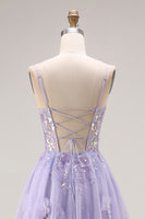 Load image into Gallery viewer, Sparkly Light Purple Sequins Corset A Line Long Prom Dress with Slit