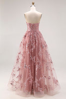 Load image into Gallery viewer, Sparkly Dusty Rose Floral Sweetheart A Line Long Prom Dress with Slit