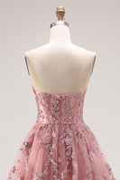 Load image into Gallery viewer, Sparkly Dusty Rose Floral Sweetheart A Line Long Prom Dress with Slit