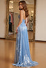 Load image into Gallery viewer, Sky Blue A Line Long Pleated Chiffon Prom Dress with Beading