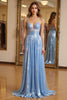 Load image into Gallery viewer, Sky Blue A Line Long Pleated Chiffon Prom Dress with Beading