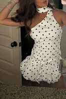 Load image into Gallery viewer, Black and White Dots Halter A Line Mini Birthday Dress with Ruffles