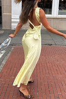 Load image into Gallery viewer, Yellow Satin A Line Thick Straps Maxi Formal Dress