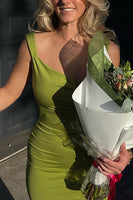 Load image into Gallery viewer, Simple Olive Bodycon Satin Thick Straps Prom Dress