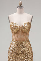 Load image into Gallery viewer, Sparkly Sequin Golden Corset Tight Short Cocktail Dress