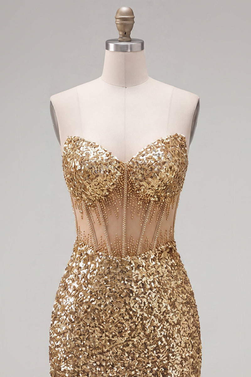 Load image into Gallery viewer, Sparkly Sequin Golden Corset Tight Short Cocktail Dress