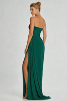 Load image into Gallery viewer, Simple Dark Green Sheath Strapless Beaded Long Prom Dress with Slit