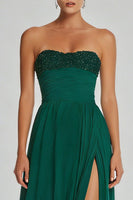 Load image into Gallery viewer, Simple Dark Green Sheath Strapless Beaded Long Prom Dress with Slit