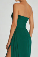 Load image into Gallery viewer, Simple Dark Green Sheath Strapless Beaded Long Prom Dress with Slit