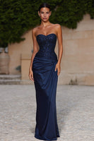 Load image into Gallery viewer, Sparkly Navy Mermaid Beaded Sweetheart Long Formal Dress